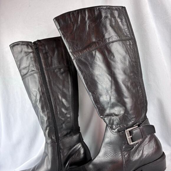 Aldo Black Knee High Full Zip Boots Women's 7.5 Equestrian Silver Tone Buckle - Picture 3 of 16